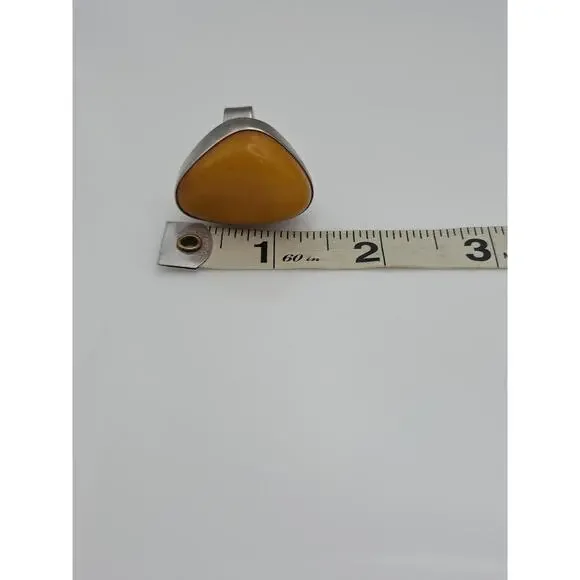Vintage Sterling Silver 925 Egg Yolk Butterscotch Ring Amber Adjustable Size 9